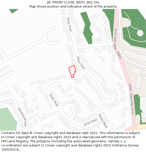 28, PRIORY CLOSE, BATH, BA2 5AL: Location map and indicative extent of plot