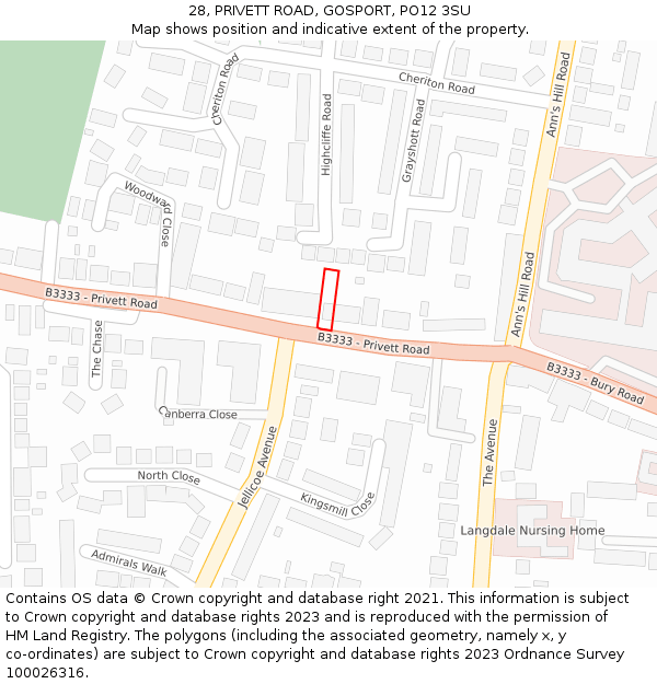 28, PRIVETT ROAD, GOSPORT, PO12 3SU: Location map and indicative extent of plot