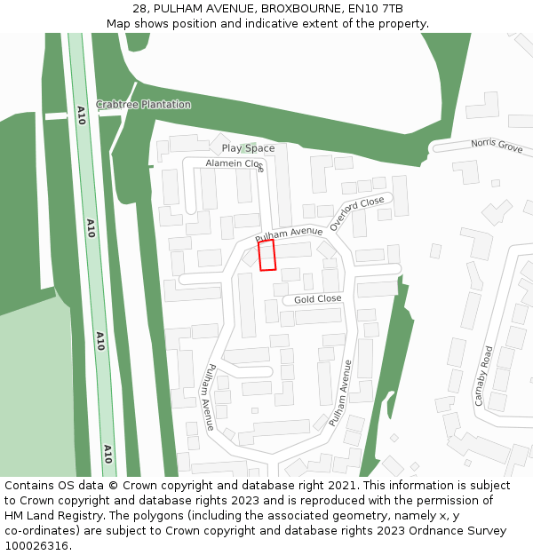 28, PULHAM AVENUE, BROXBOURNE, EN10 7TB: Location map and indicative extent of plot
