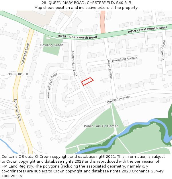 28, QUEEN MARY ROAD, CHESTERFIELD, S40 3LB: Location map and indicative extent of plot