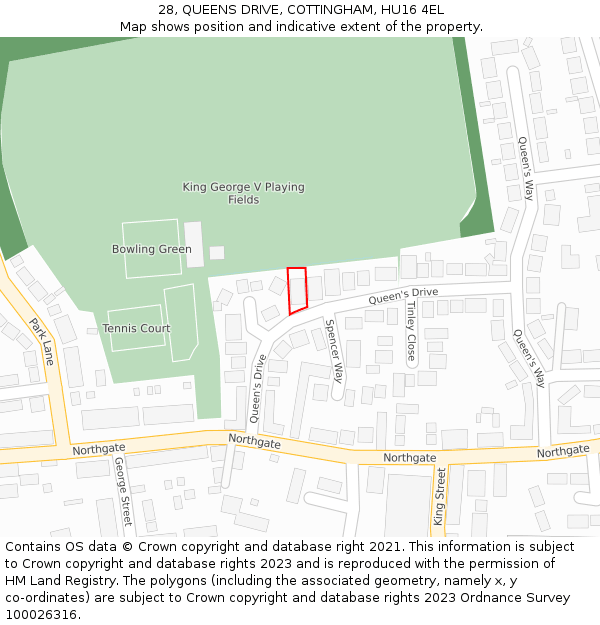 28, QUEENS DRIVE, COTTINGHAM, HU16 4EL: Location map and indicative extent of plot