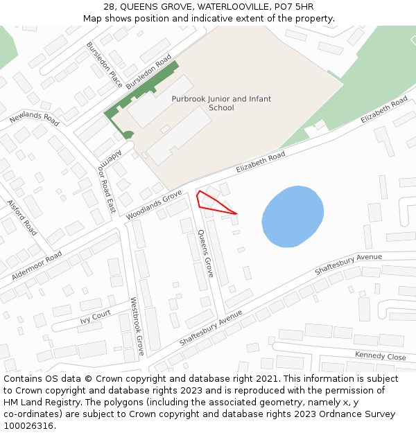 28, QUEENS GROVE, WATERLOOVILLE, PO7 5HR: Location map and indicative extent of plot