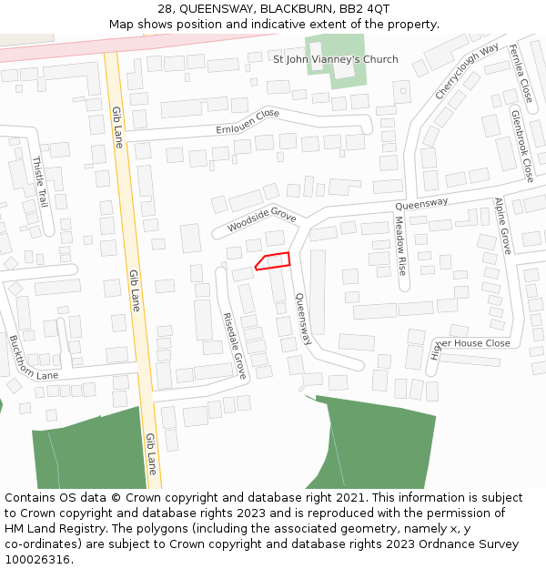 28, QUEENSWAY, BLACKBURN, BB2 4QT: Location map and indicative extent of plot