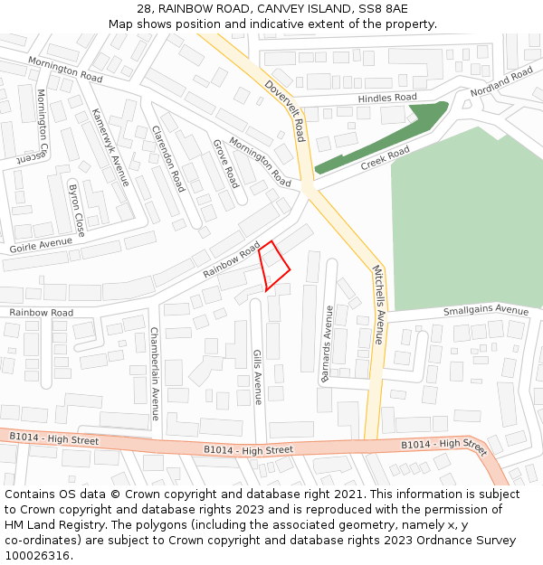 28, RAINBOW ROAD, CANVEY ISLAND, SS8 8AE: Location map and indicative extent of plot