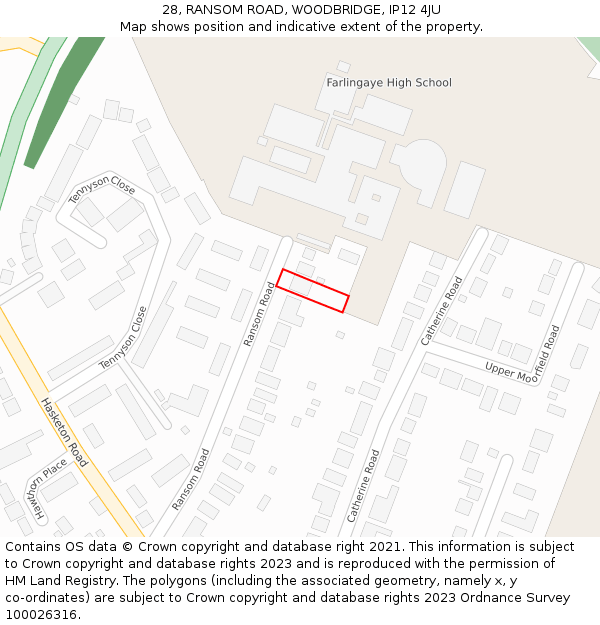 28, RANSOM ROAD, WOODBRIDGE, IP12 4JU: Location map and indicative extent of plot