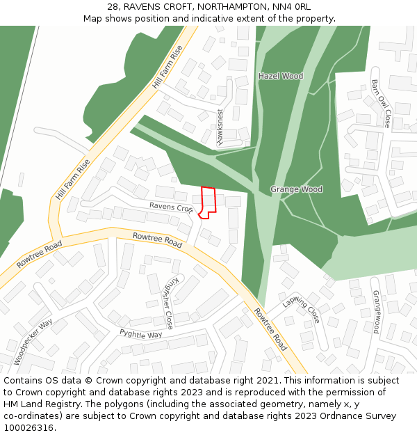 28, RAVENS CROFT, NORTHAMPTON, NN4 0RL: Location map and indicative extent of plot