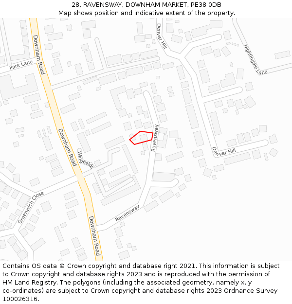 28, RAVENSWAY, DOWNHAM MARKET, PE38 0DB: Location map and indicative extent of plot