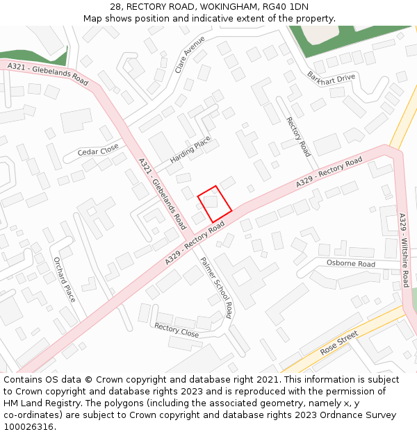 28, RECTORY ROAD, WOKINGHAM, RG40 1DN: Location map and indicative extent of plot