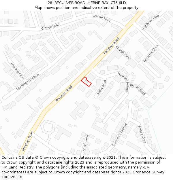 28, RECULVER ROAD, HERNE BAY, CT6 6LD: Location map and indicative extent of plot