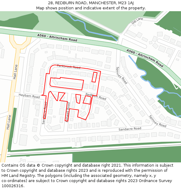 28, REDBURN ROAD, MANCHESTER, M23 1AJ: Location map and indicative extent of plot