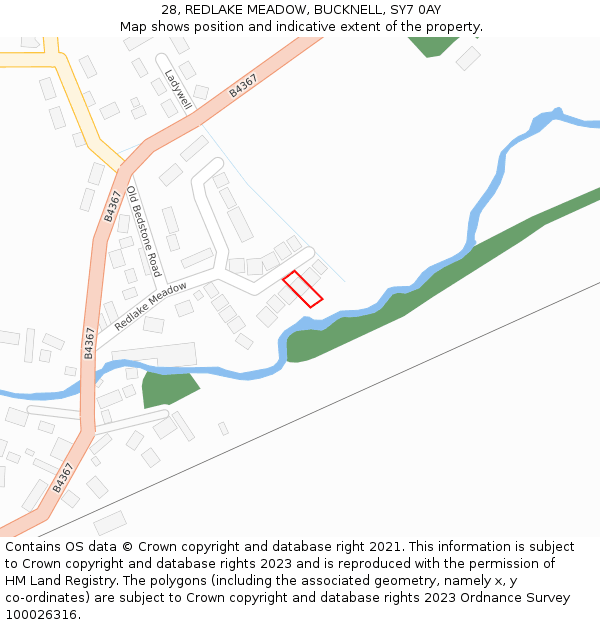 28, REDLAKE MEADOW, BUCKNELL, SY7 0AY: Location map and indicative extent of plot