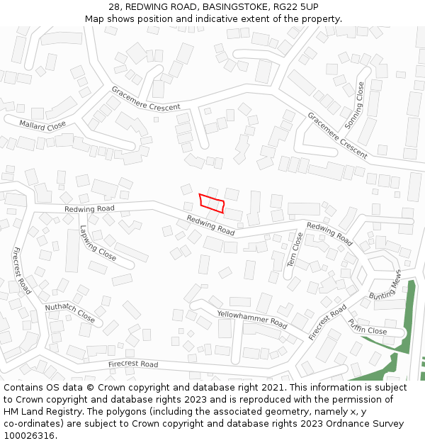 28, REDWING ROAD, BASINGSTOKE, RG22 5UP: Location map and indicative extent of plot