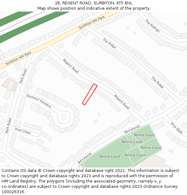 28, REGENT ROAD, SURBITON, KT5 8NL: Location map and indicative extent of plot