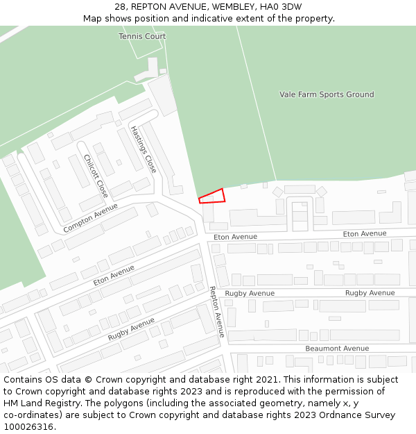 28, REPTON AVENUE, WEMBLEY, HA0 3DW: Location map and indicative extent of plot