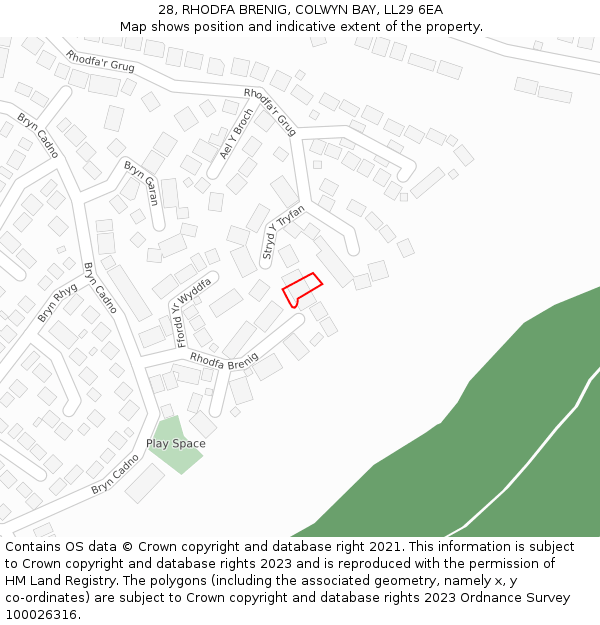 28, RHODFA BRENIG, COLWYN BAY, LL29 6EA: Location map and indicative extent of plot