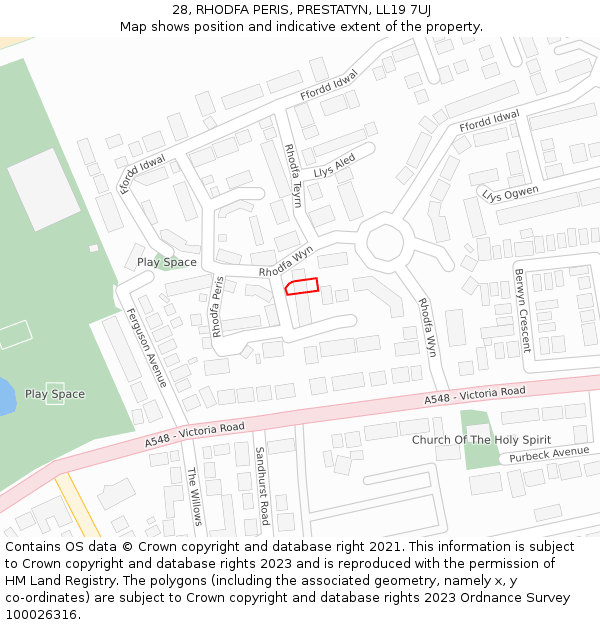 28, RHODFA PERIS, PRESTATYN, LL19 7UJ: Location map and indicative extent of plot