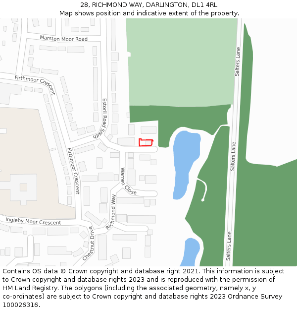 28, RICHMOND WAY, DARLINGTON, DL1 4RL: Location map and indicative extent of plot