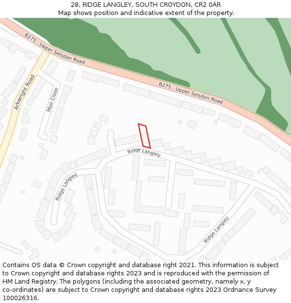 28, RIDGE LANGLEY, SOUTH CROYDON, CR2 0AR: Location map and indicative extent of plot