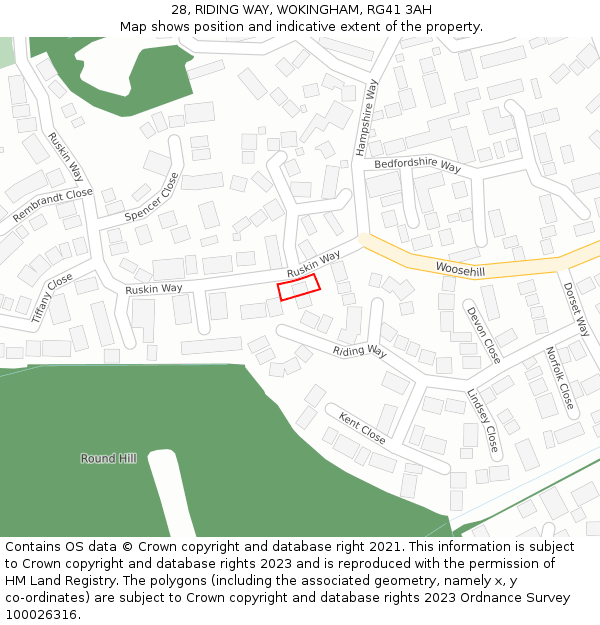 28, RIDING WAY, WOKINGHAM, RG41 3AH: Location map and indicative extent of plot