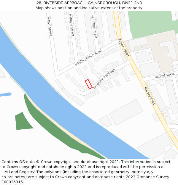28, RIVERSIDE APPROACH, GAINSBOROUGH, DN21 2NR: Location map and indicative extent of plot