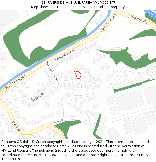 28, RIVERSIDE AVENUE, FAREHAM, PO16 8TF: Location map and indicative extent of plot