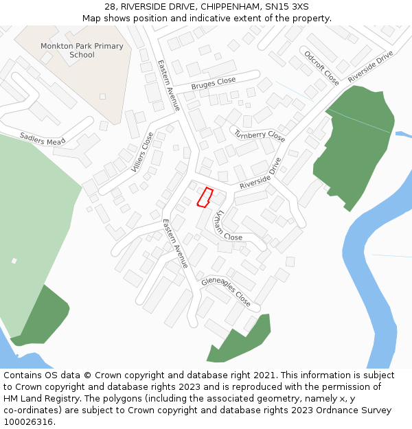 28, RIVERSIDE DRIVE, CHIPPENHAM, SN15 3XS: Location map and indicative extent of plot