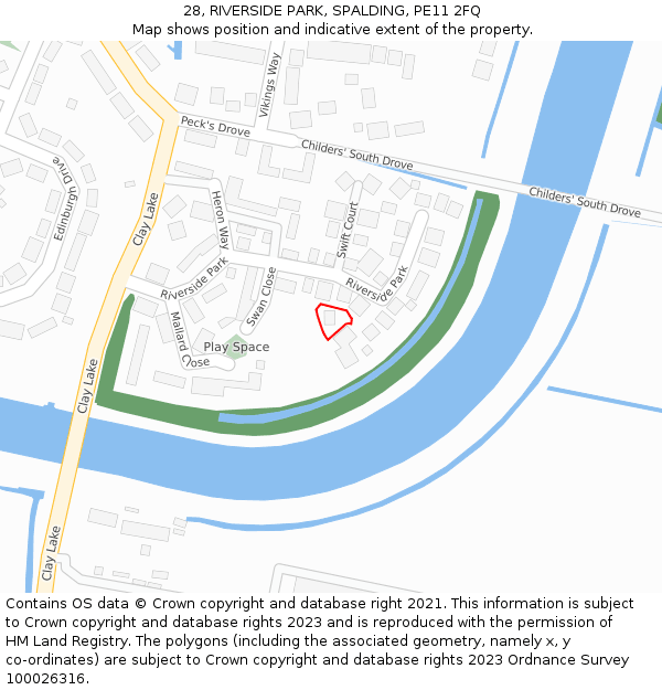 28, RIVERSIDE PARK, SPALDING, PE11 2FQ: Location map and indicative extent of plot