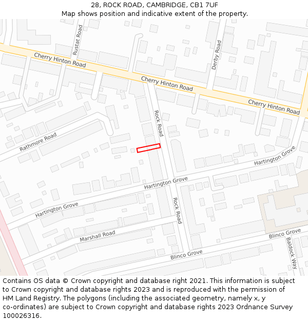 28, ROCK ROAD, CAMBRIDGE, CB1 7UF: Location map and indicative extent of plot