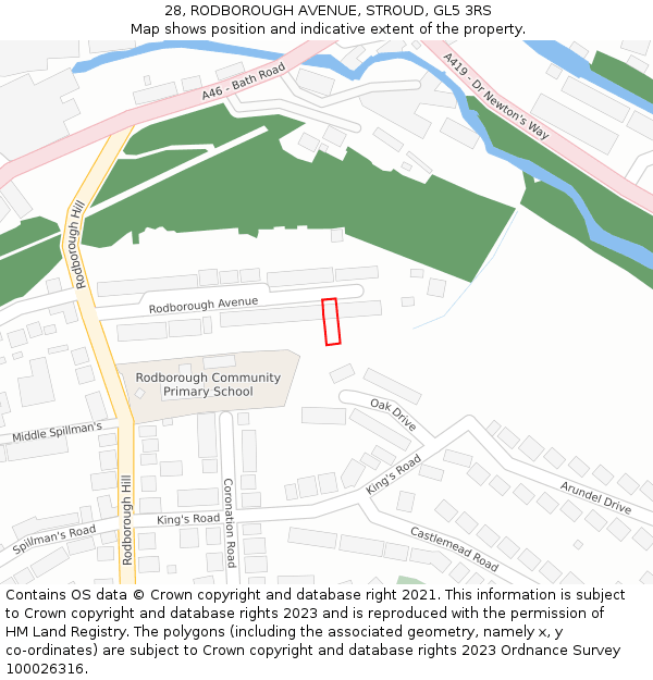 28, RODBOROUGH AVENUE, STROUD, GL5 3RS: Location map and indicative extent of plot