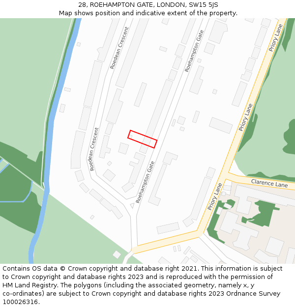 28, ROEHAMPTON GATE, LONDON, SW15 5JS: Location map and indicative extent of plot