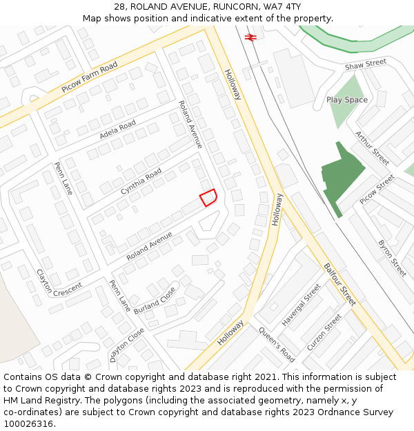 28, ROLAND AVENUE, RUNCORN, WA7 4TY: Location map and indicative extent of plot