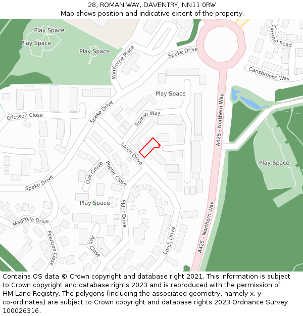 28, ROMAN WAY, DAVENTRY, NN11 0RW: Location map and indicative extent of plot