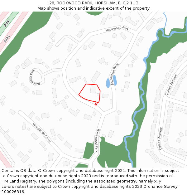 28, ROOKWOOD PARK, HORSHAM, RH12 1UB: Location map and indicative extent of plot