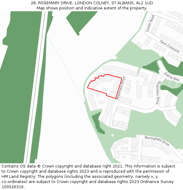 28, ROSEMARY DRIVE, LONDON COLNEY, ST ALBANS, AL2 1UD: Location map and indicative extent of plot