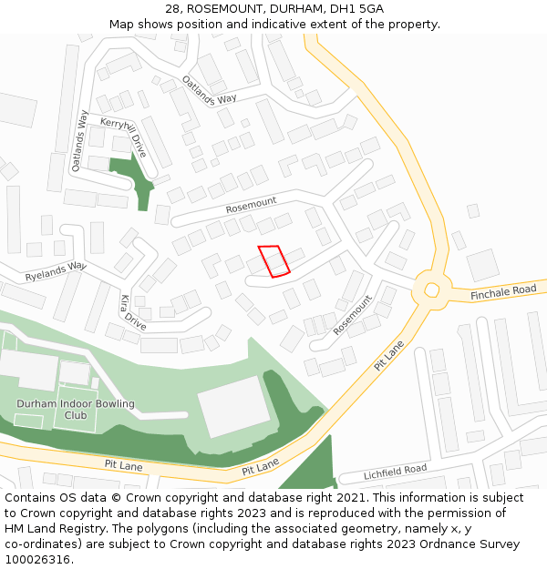 28, ROSEMOUNT, DURHAM, DH1 5GA: Location map and indicative extent of plot