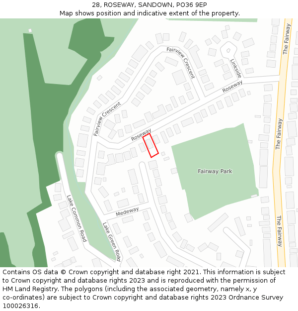 28, ROSEWAY, SANDOWN, PO36 9EP: Location map and indicative extent of plot