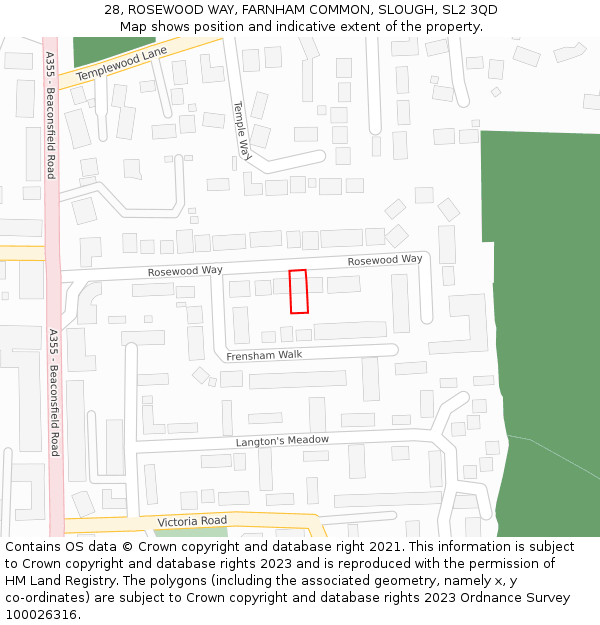 28, ROSEWOOD WAY, FARNHAM COMMON, SLOUGH, SL2 3QD: Location map and indicative extent of plot