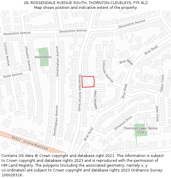 28, ROSSENDALE AVENUE SOUTH, THORNTON-CLEVELEYS, FY5 4LZ: Location map and indicative extent of plot