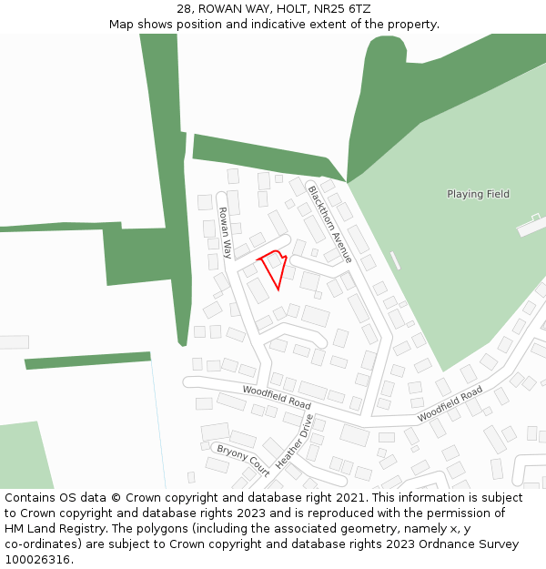 28, ROWAN WAY, HOLT, NR25 6TZ: Location map and indicative extent of plot