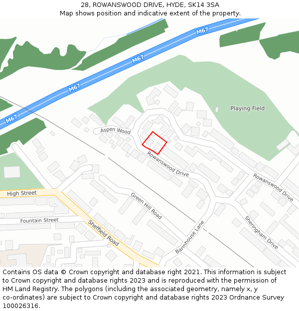 28, ROWANSWOOD DRIVE, HYDE, SK14 3SA: Location map and indicative extent of plot