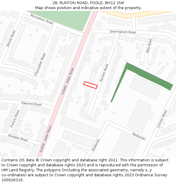 28, RUNTON ROAD, POOLE, BH12 1NX: Location map and indicative extent of plot