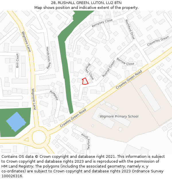 28, RUSHALL GREEN, LUTON, LU2 8TN: Location map and indicative extent of plot