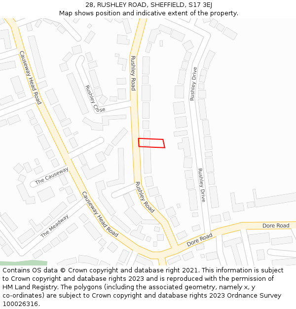 28, RUSHLEY ROAD, SHEFFIELD, S17 3EJ: Location map and indicative extent of plot