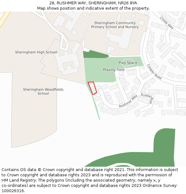 28, RUSHMER WAY, SHERINGHAM, NR26 8YA: Location map and indicative extent of plot