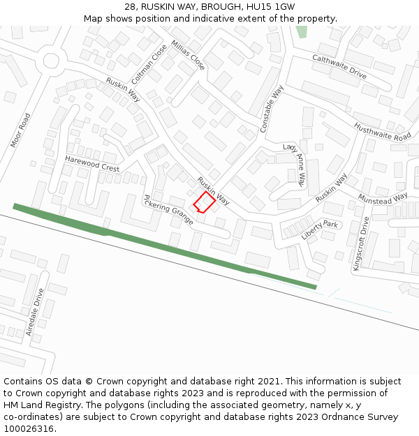 28, RUSKIN WAY, BROUGH, HU15 1GW: Location map and indicative extent of plot