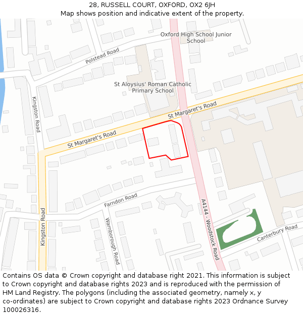 28, RUSSELL COURT, OXFORD, OX2 6JH: Location map and indicative extent of plot