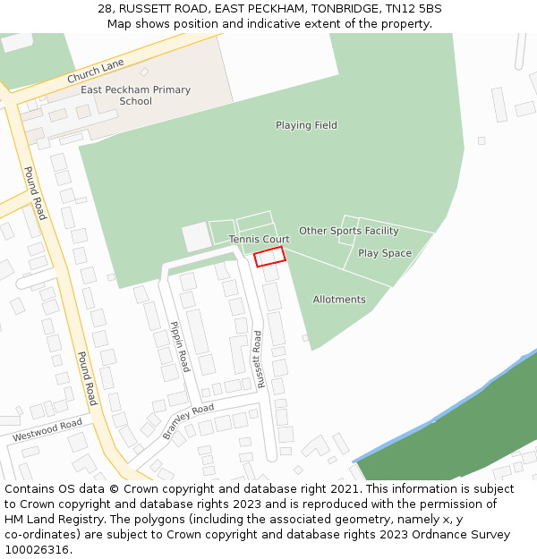 28, RUSSETT ROAD, EAST PECKHAM, TONBRIDGE, TN12 5BS: Location map and indicative extent of plot