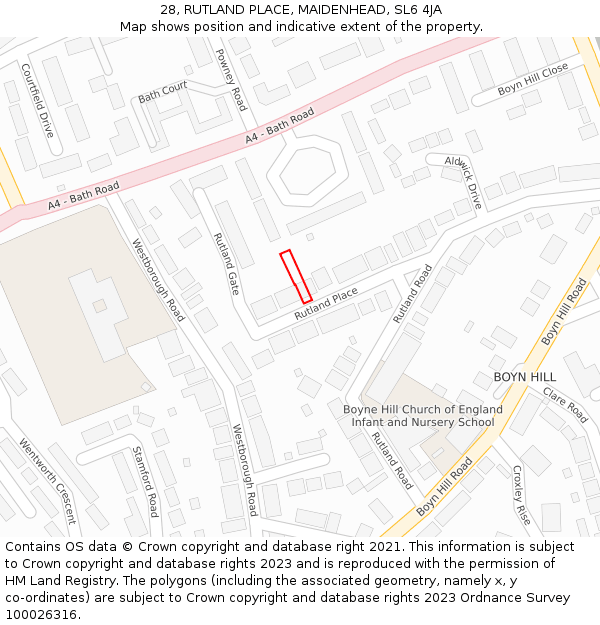 28, RUTLAND PLACE, MAIDENHEAD, SL6 4JA: Location map and indicative extent of plot