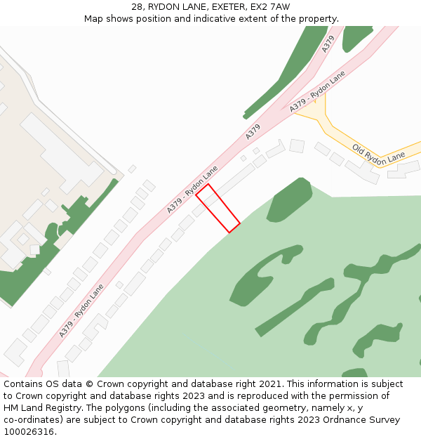 28, RYDON LANE, EXETER, EX2 7AW: Location map and indicative extent of plot