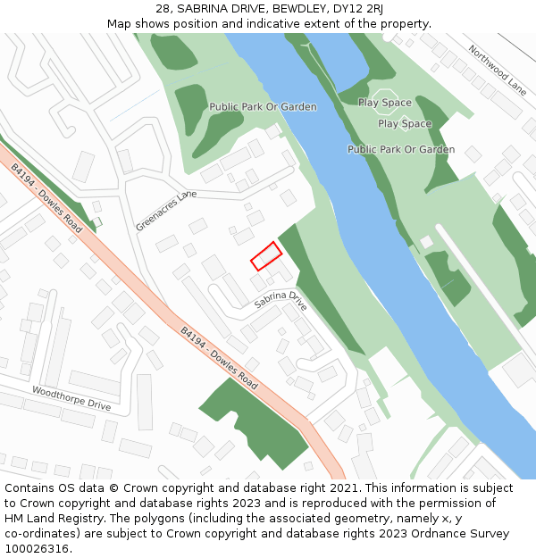 28, SABRINA DRIVE, BEWDLEY, DY12 2RJ: Location map and indicative extent of plot